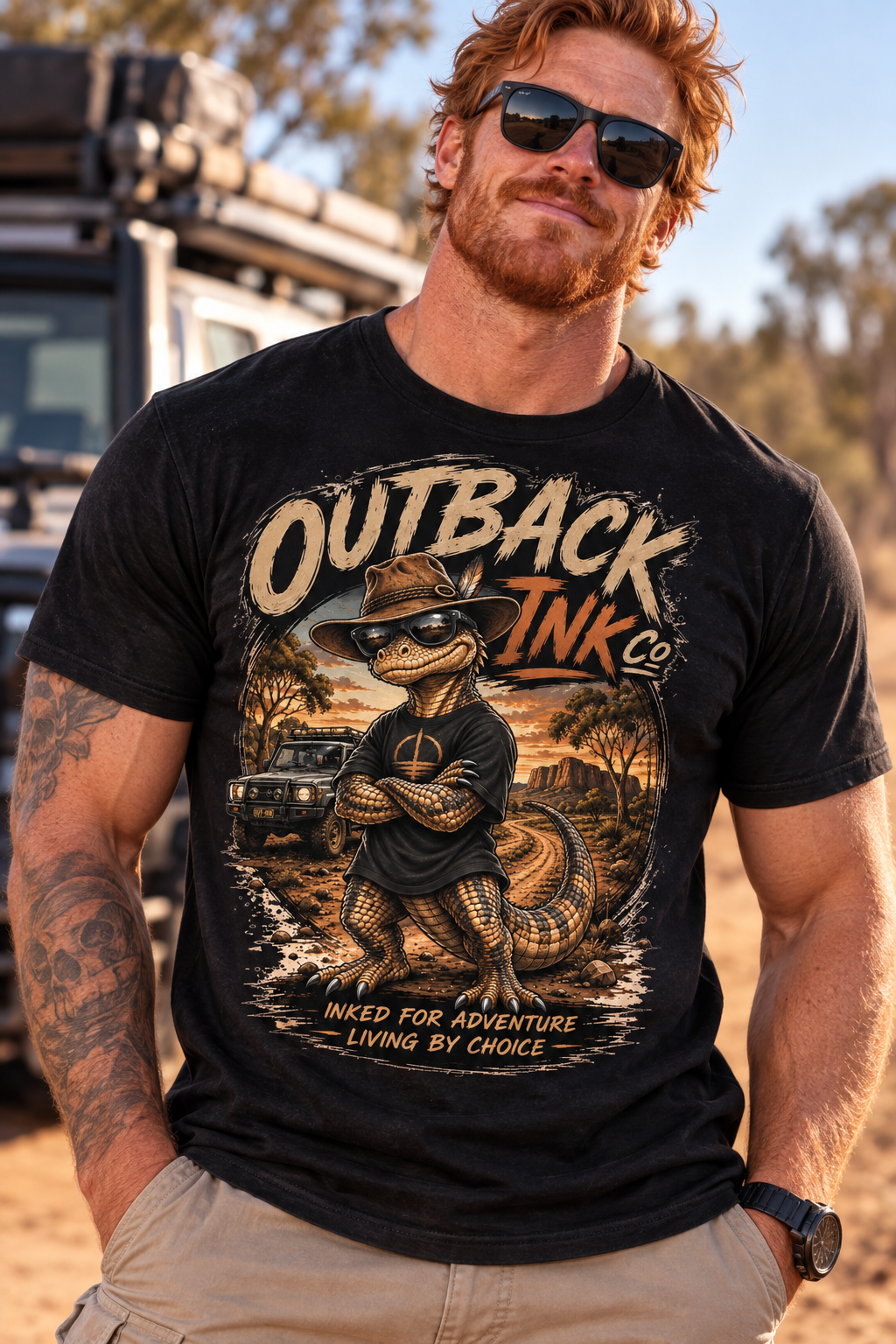 Outback Ink Co. Graphic T-Shirt — Vintage Crocodile Tattoo Design