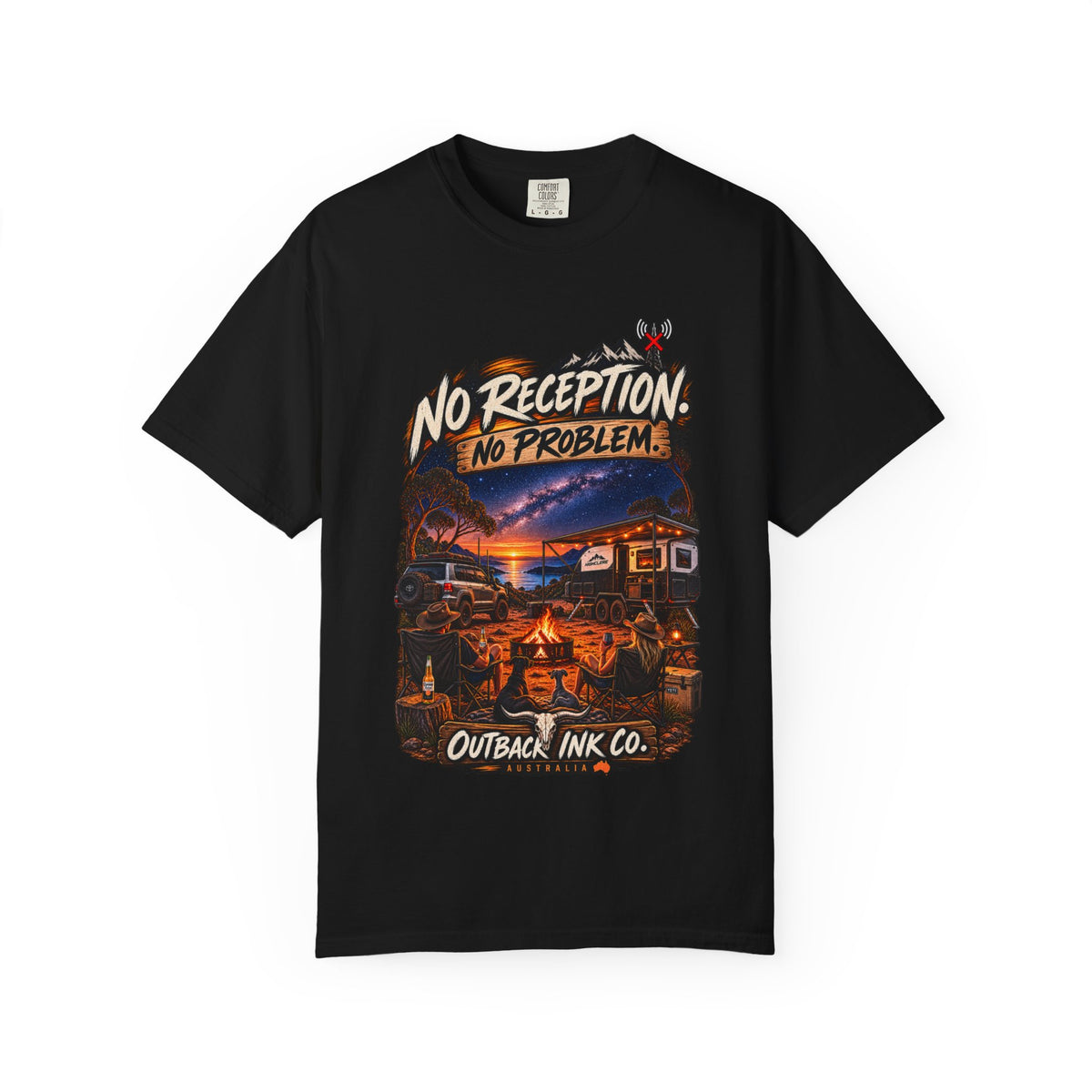 No Reception No Problem Graphic Tee — Camping & Off-Grid Adventure T-Shirt
