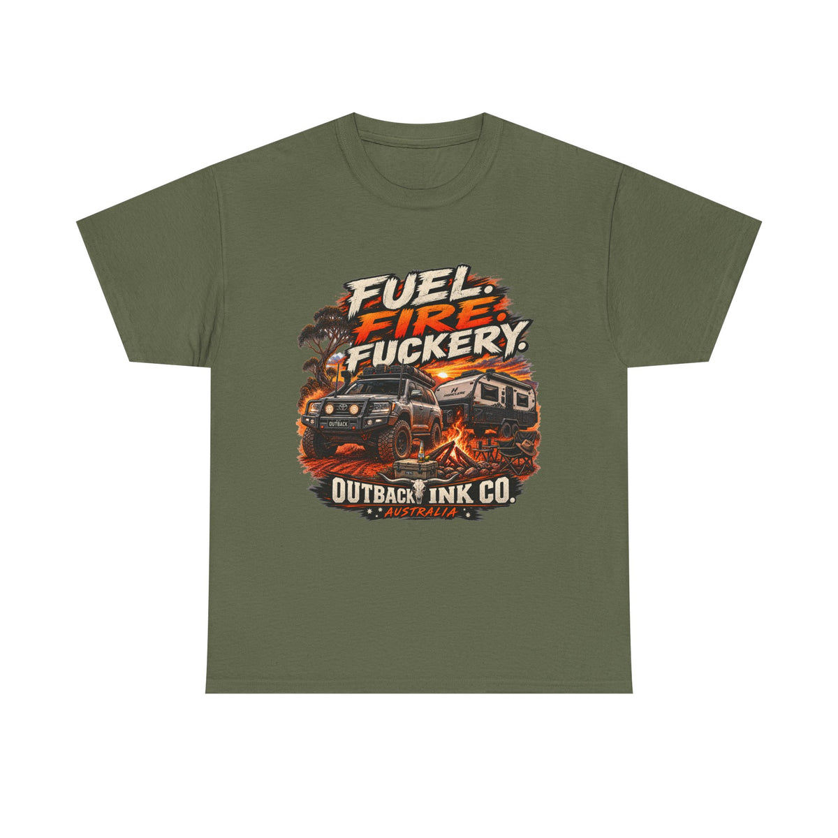 Fuel, Fire & Fuckery Tee — Retro Camping 4x4 Graphic T-Shirt