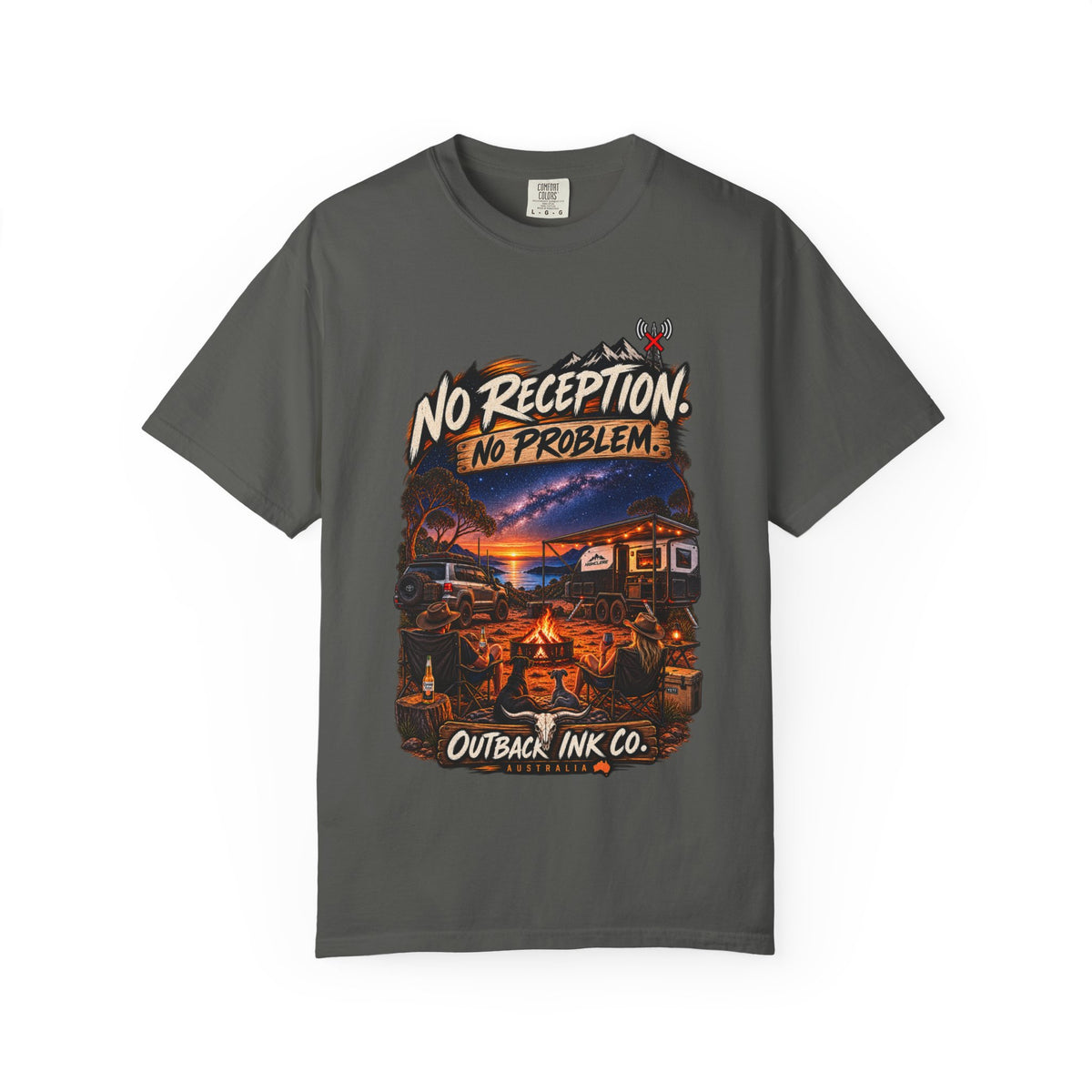 No Reception No Problem Graphic Tee — Camping & Off-Grid Adventure T-Shirt