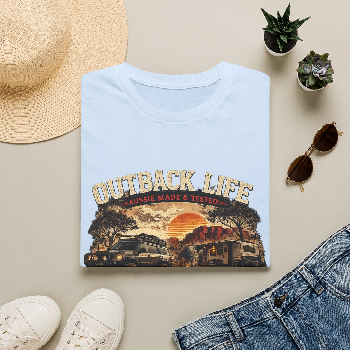 Outback Life Graphic T-Shirt — Aussie Made Caravan & Camper Sunset Tee