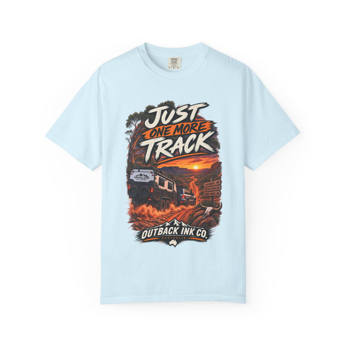 Just One More Track Graphic Tee — Train & Outback Adventure T-Shirt