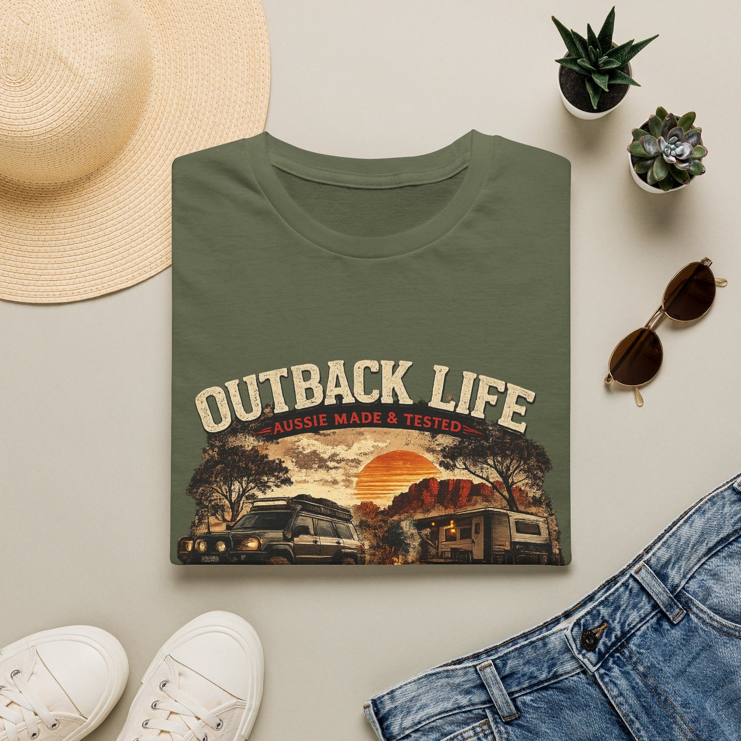 Outback Life Graphic T-Shirt — Aussie Made Caravan & Camper Sunset Tee