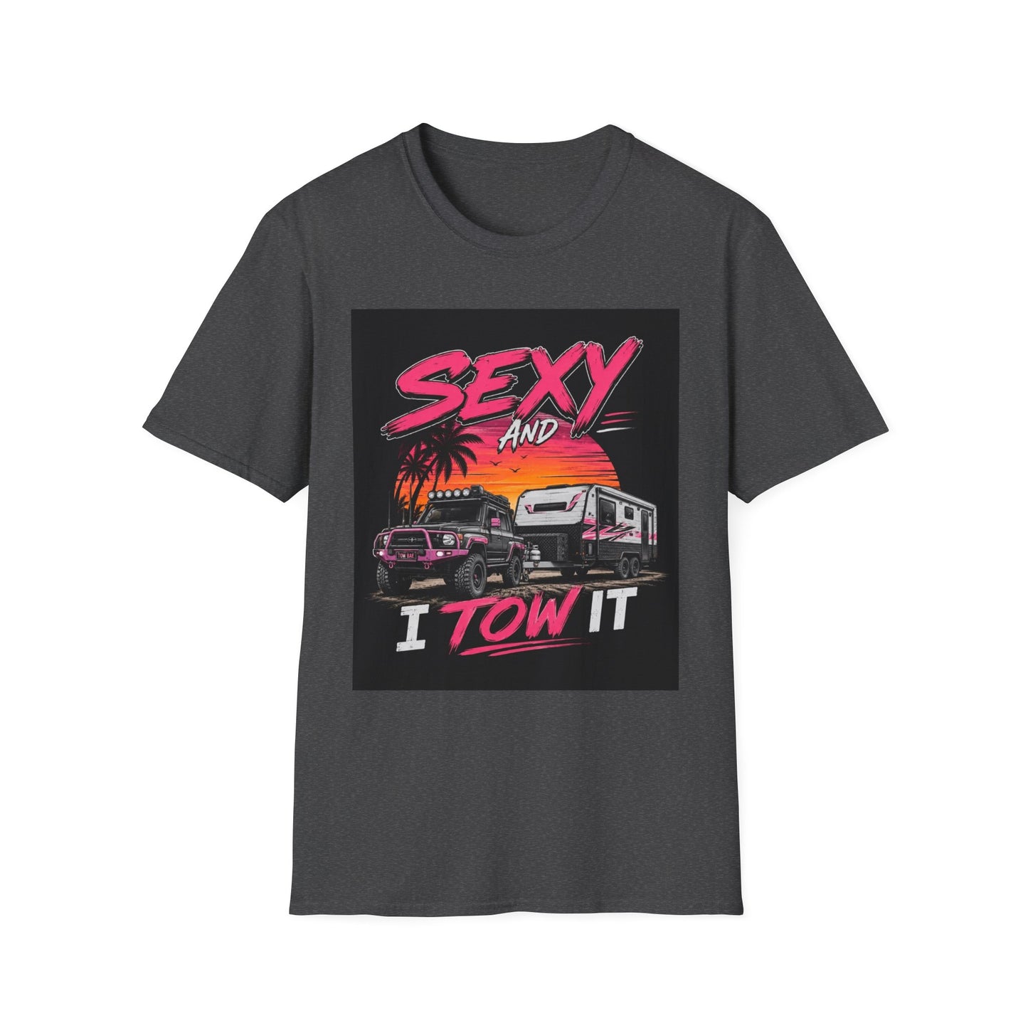 Sexy and I Tow It T‑Shirt — Retro Sunset Tow Truck Tee