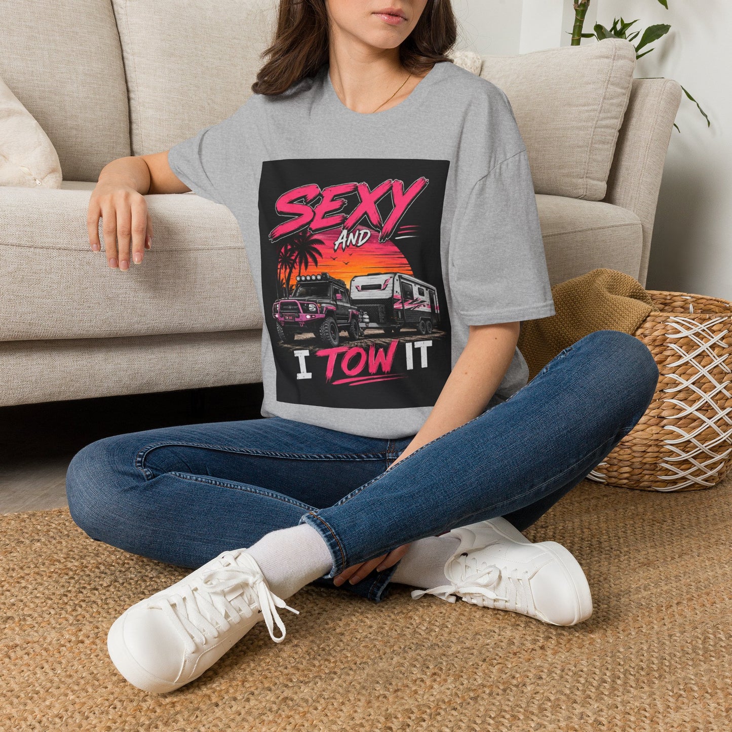 Sexy and I Tow It T‑Shirt — Retro Sunset Tow Truck Tee