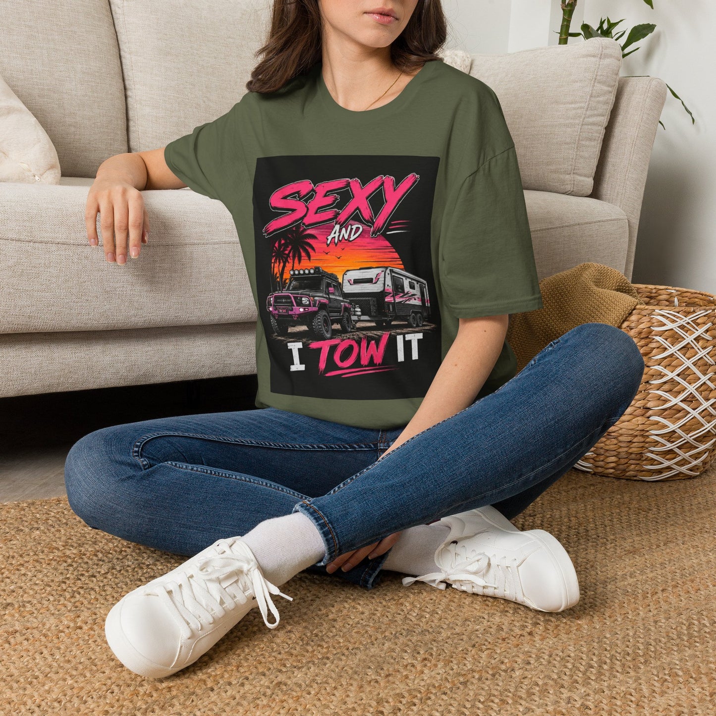Sexy and I Tow It T‑Shirt — Retro Sunset Tow Truck Tee