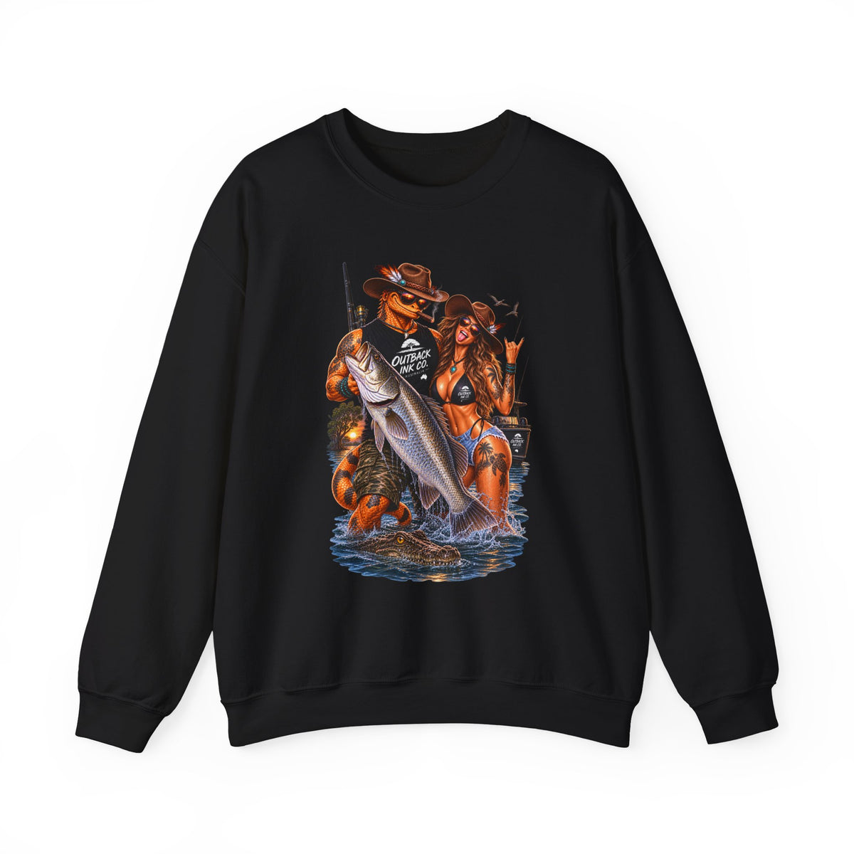 Fishing Pinup Crewneck Sweatshirt — Retro Angler Graphic