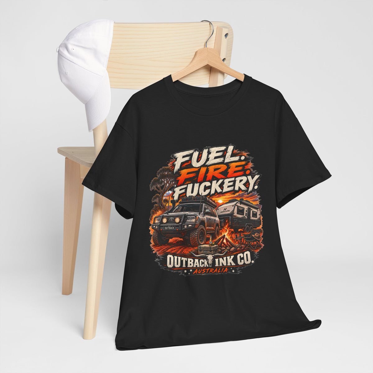 Fuel, Fire & Fuckery Tee — Retro Camping 4x4 Graphic T-Shirt