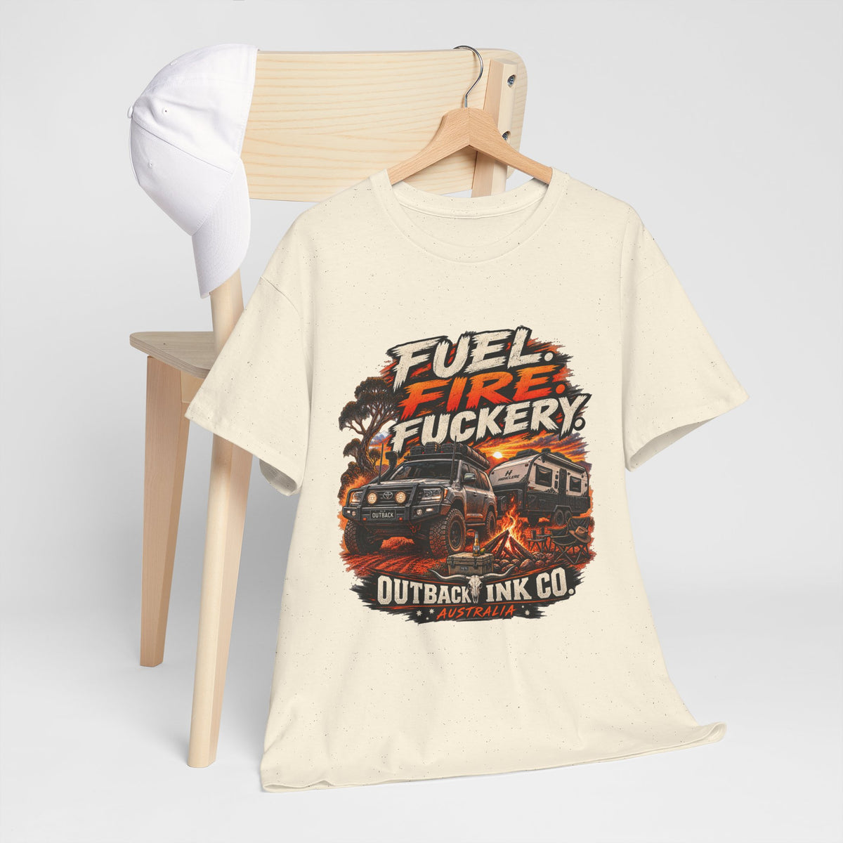 Fuel, Fire & Fuckery Tee — Retro Camping 4x4 Graphic T-Shirt