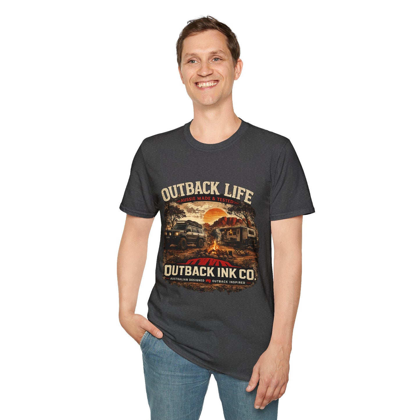 Outback Life Graphic T-Shirt — Aussie Made Caravan & Camper Sunset Tee