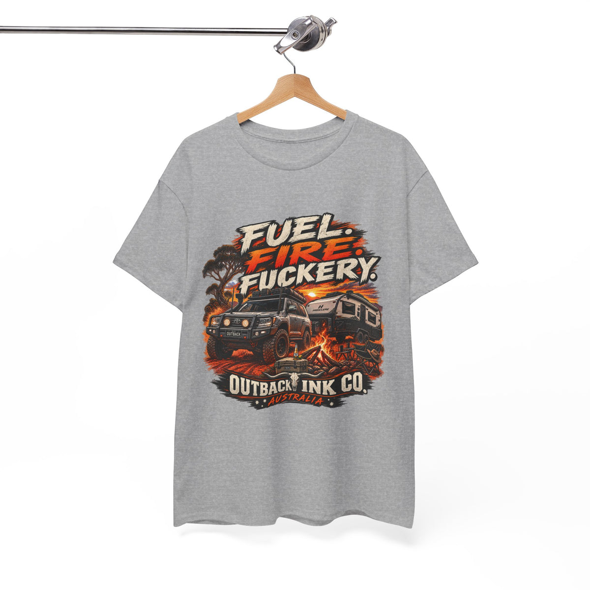 Fuel, Fire & Fuckery Tee — Retro Camping 4x4 Graphic T-Shirt