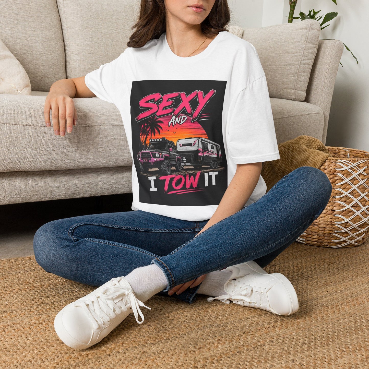 Sexy and I Tow It T‑Shirt — Retro Sunset Tow Truck Tee
