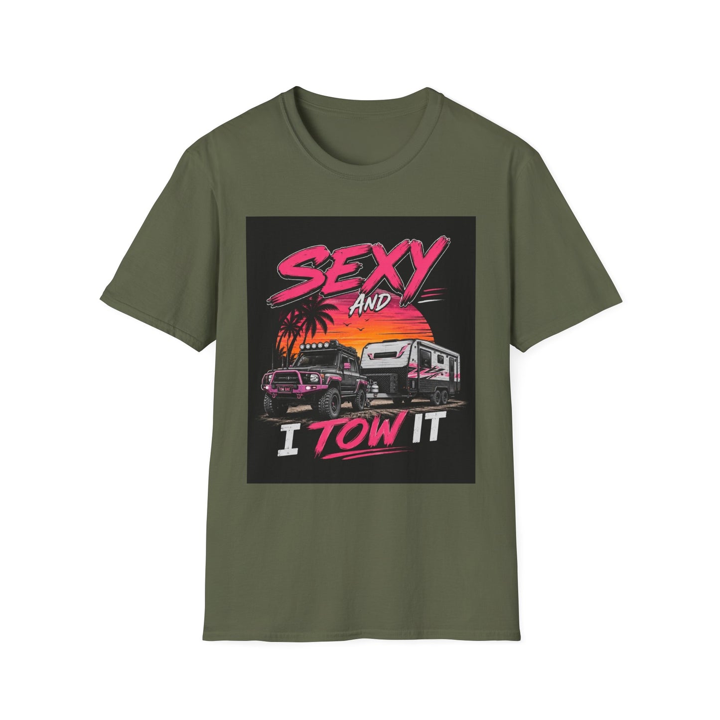 Sexy and I Tow It T‑Shirt — Retro Sunset Tow Truck Tee
