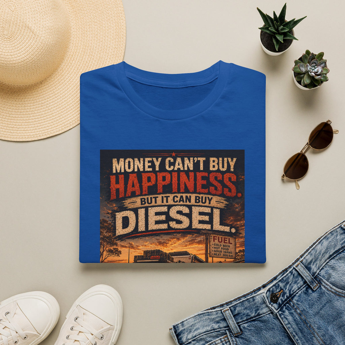 Diesel Truck Tee — "Money Can't Buy Happiness but It Can Buy Diesel" Vintage Graphic T-Shirt