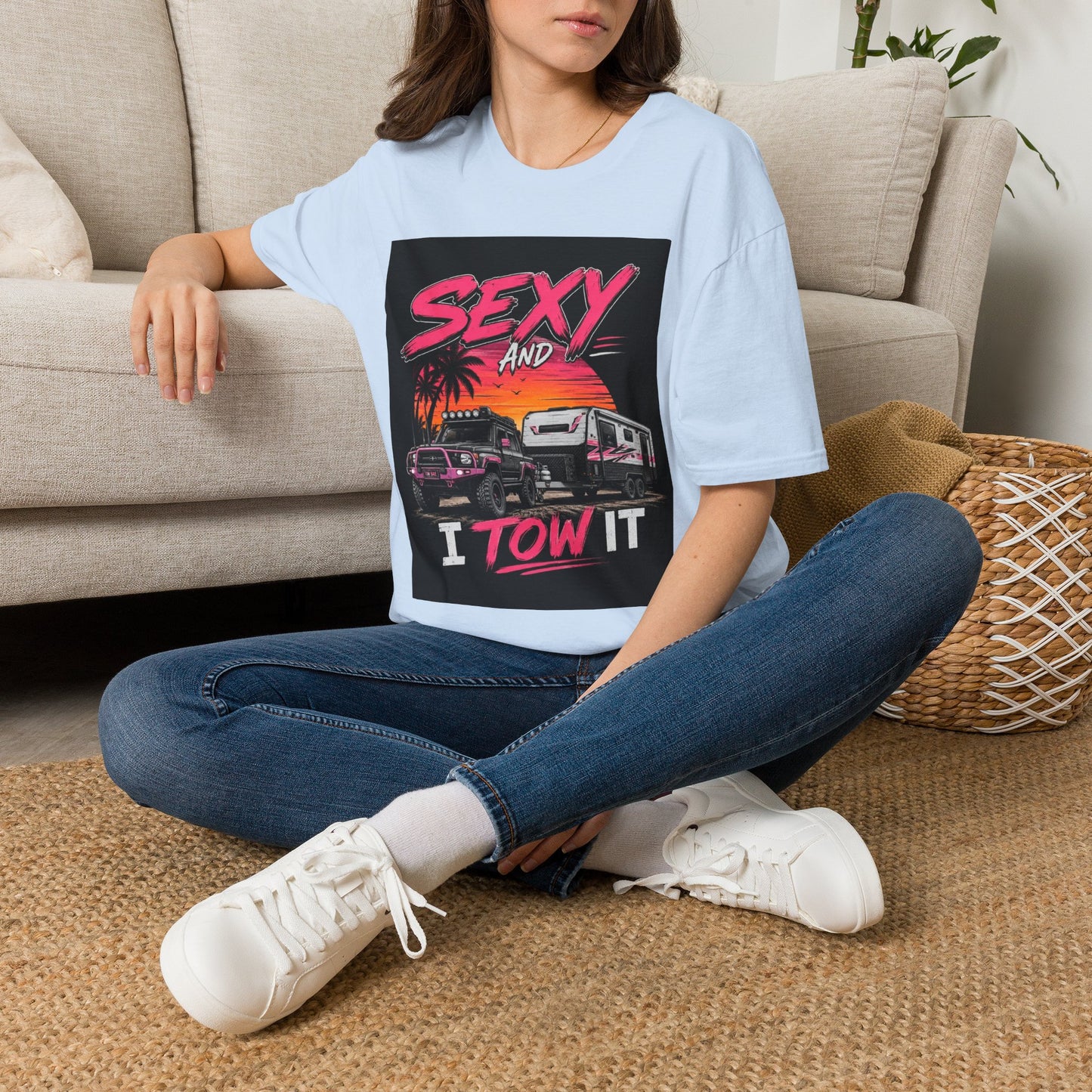 Sexy and I Tow It T‑Shirt — Retro Sunset Tow Truck Tee