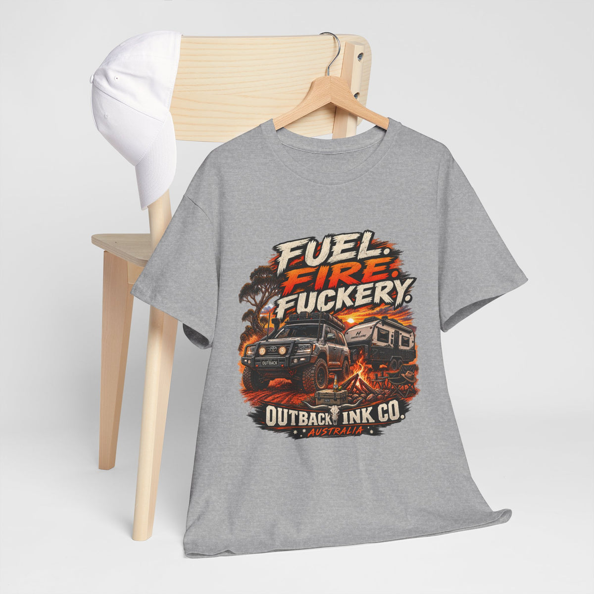 Fuel, Fire & Fuckery Tee — Retro Camping 4x4 Graphic T-Shirt