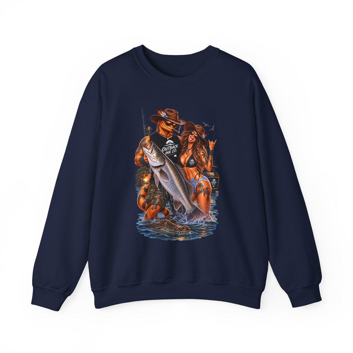 Fishing Pinup Crewneck Sweatshirt — Retro Angler Graphic