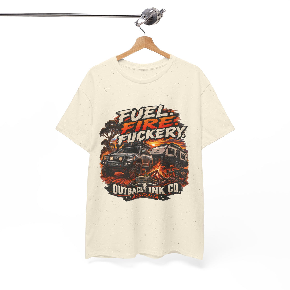 Fuel, Fire & Fuckery Tee — Retro Camping 4x4 Graphic T-Shirt