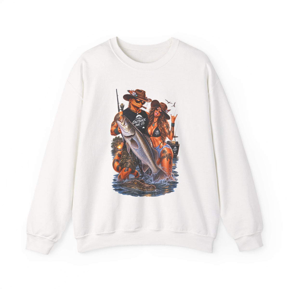 Fishing Pinup Crewneck Sweatshirt — Retro Angler Graphic