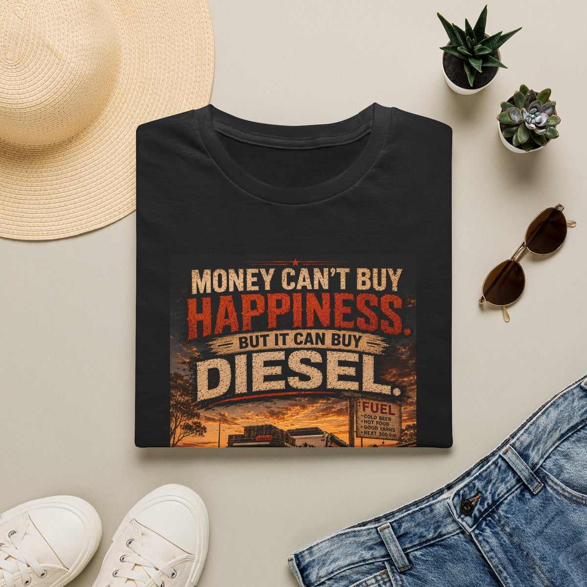 Diesel Truck Tee — "Money Can't Buy Happiness but It Can Buy Diesel" Vintage Graphic T-Shirt