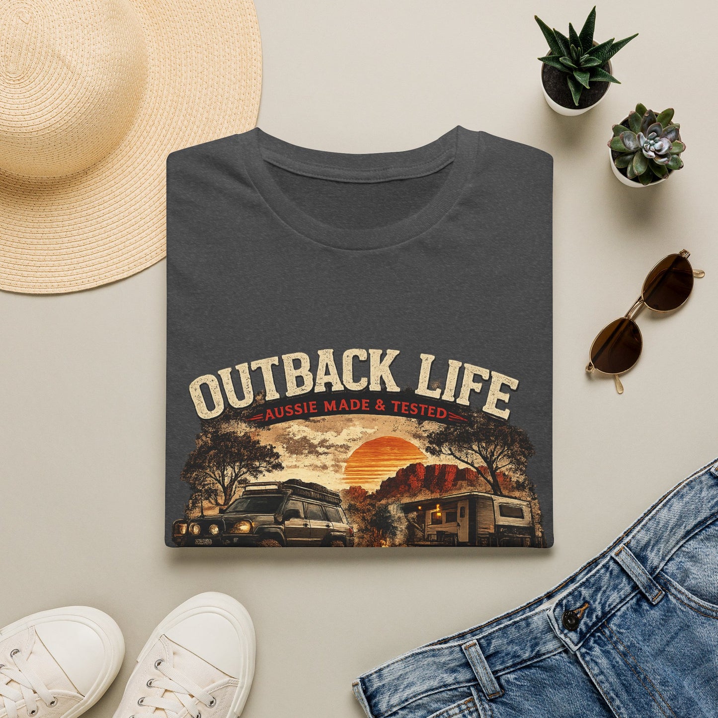 Outback Life Graphic T-Shirt — Aussie Made Caravan & Camper Sunset Tee