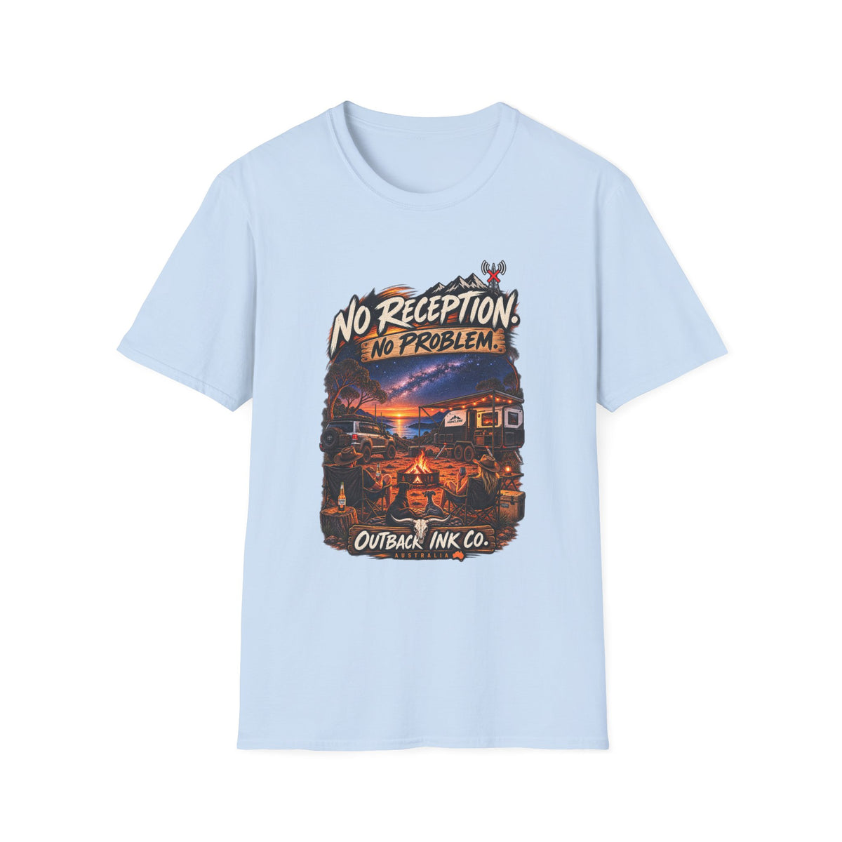 No Reception No Problems T-Shirt — Retro Camping Outdoor Adventure Tee