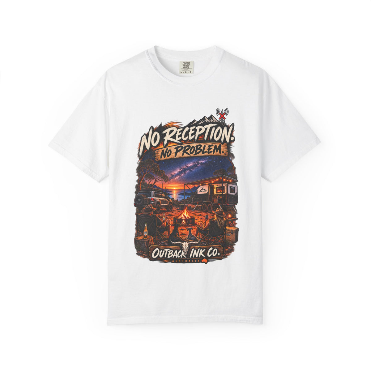 No Reception No Problem Graphic Tee — Camping & Off-Grid Adventure T-Shirt