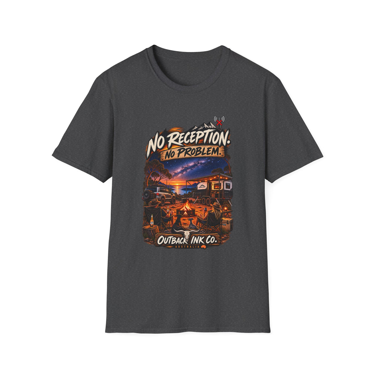 No Reception No Problems T-Shirt — Retro Camping Outdoor Adventure Tee