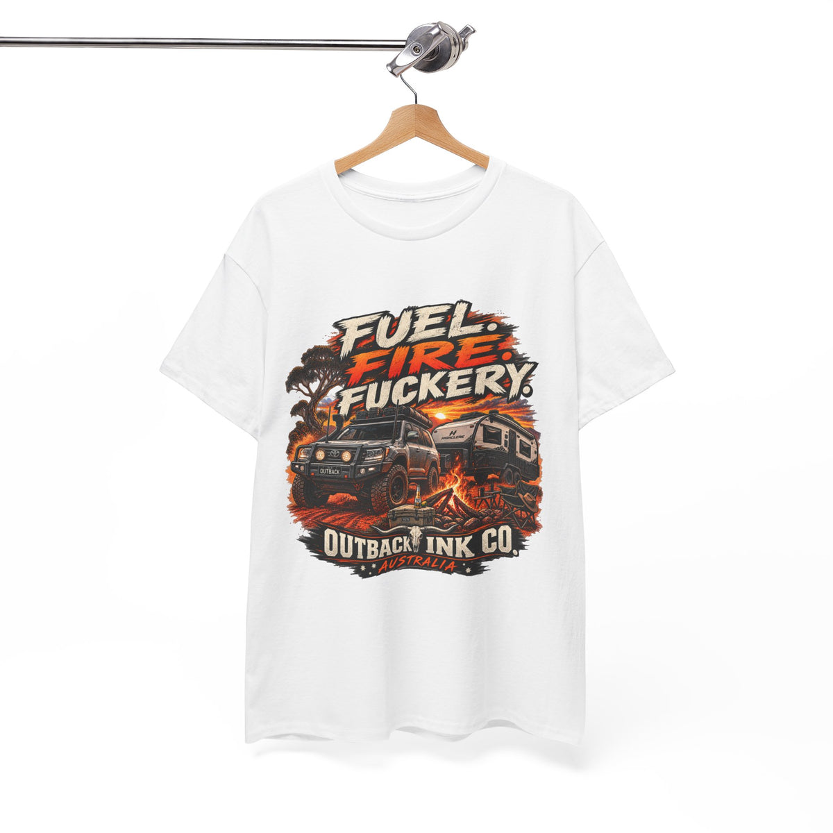Fuel, Fire & Fuckery Tee — Retro Camping 4x4 Graphic T-Shirt
