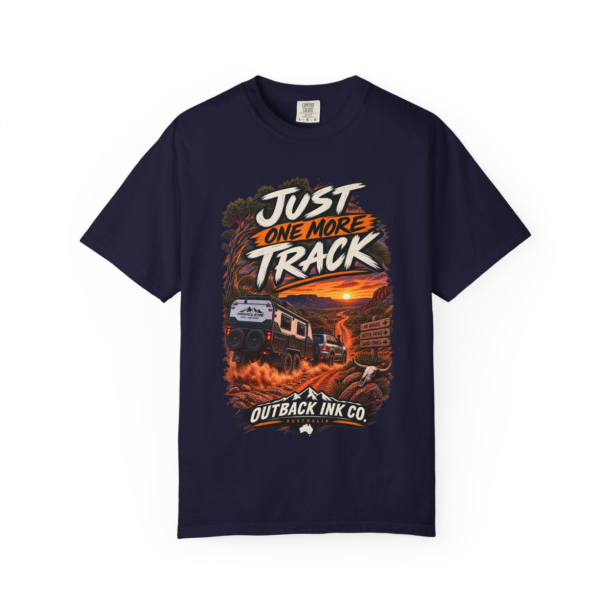 Just One More Track Graphic Tee — Train & Outback Adventure T-Shirt