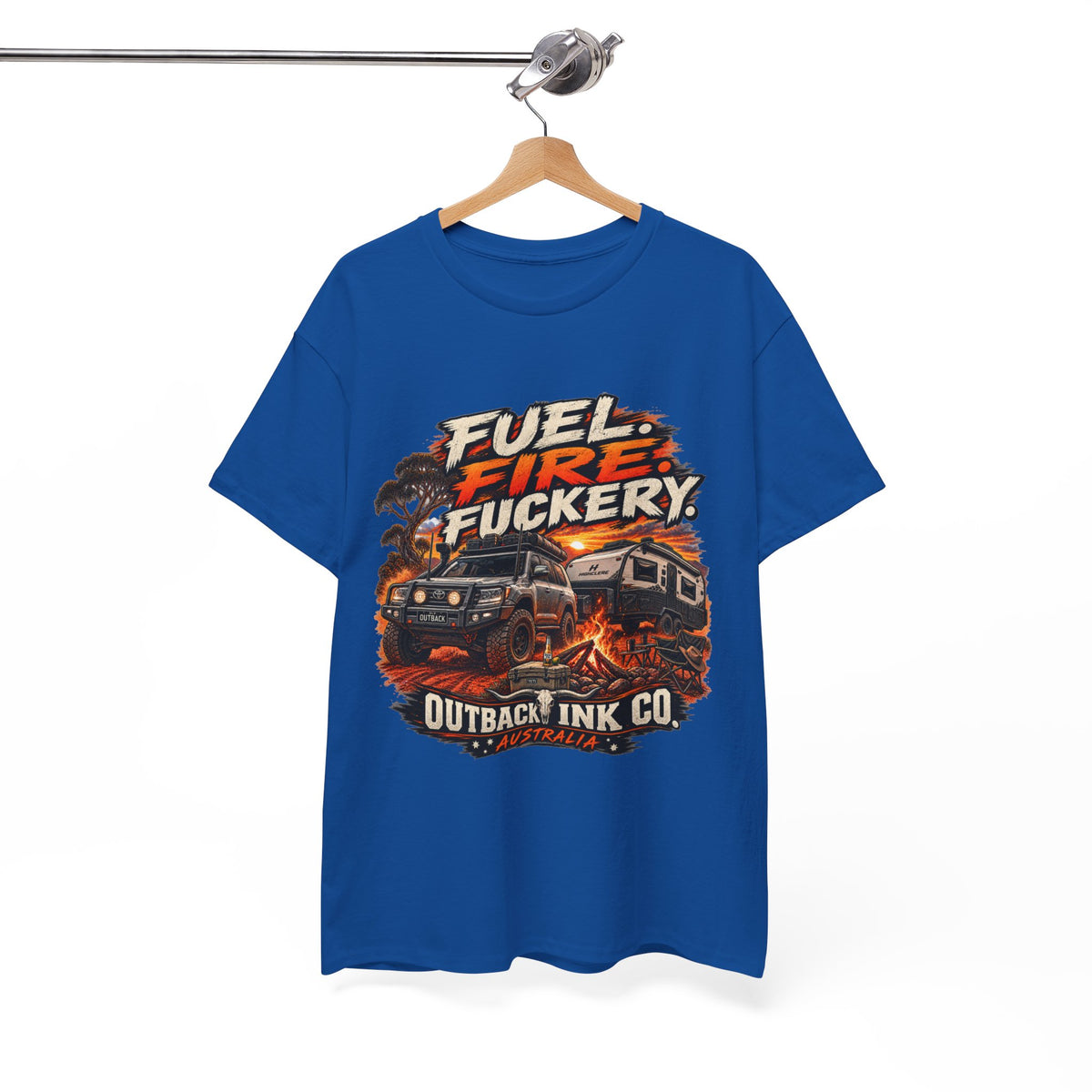 Fuel, Fire & Fuckery Tee — Retro Camping 4x4 Graphic T-Shirt