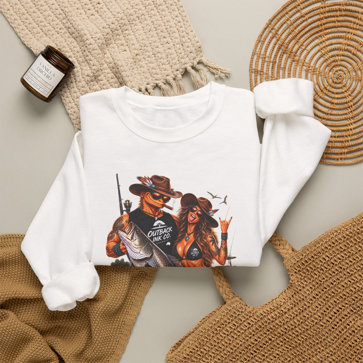 Fishing Pinup Crewneck Sweatshirt — Retro Angler Graphic