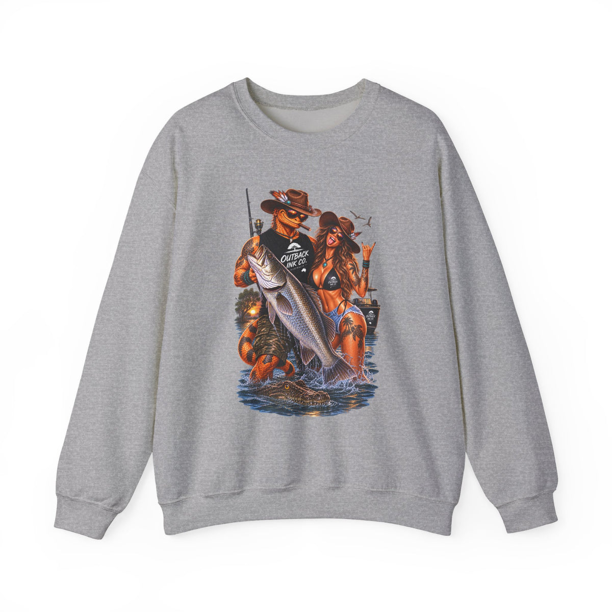 Fishing Pinup Crewneck Sweatshirt — Retro Angler Graphic