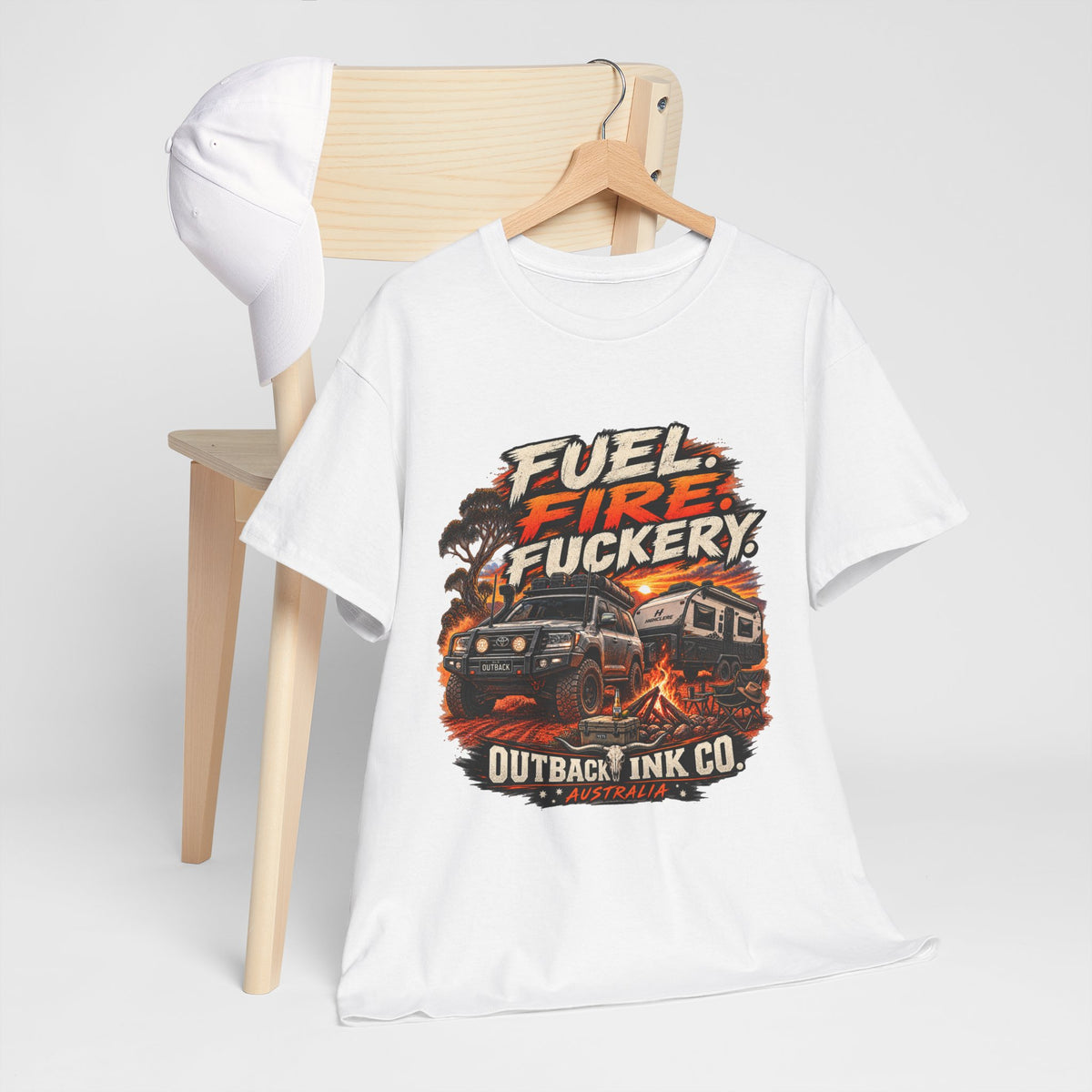 Fuel, Fire & Fuckery Tee — Retro Camping 4x4 Graphic T-Shirt