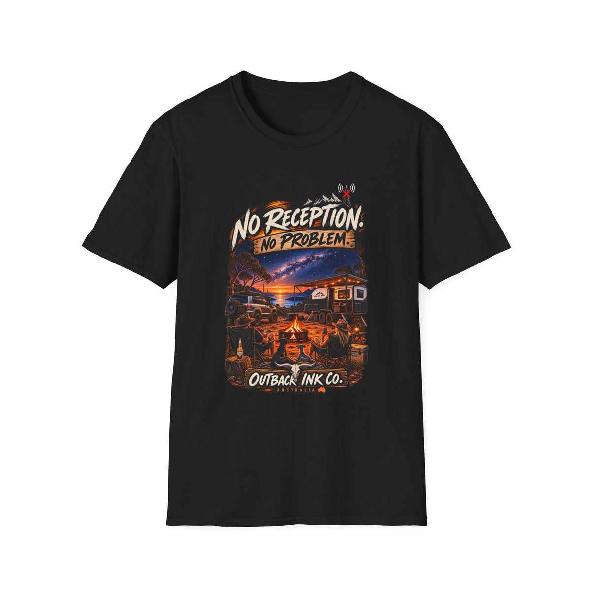 No Reception No Problems T-Shirt — Retro Camping Outdoor Adventure Tee
