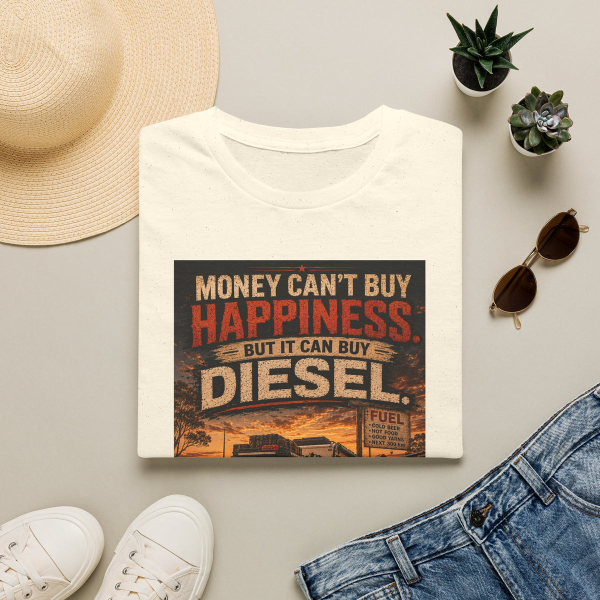 Diesel Truck Tee — "Money Can't Buy Happiness but It Can Buy Diesel" Vintage Graphic T-Shirt