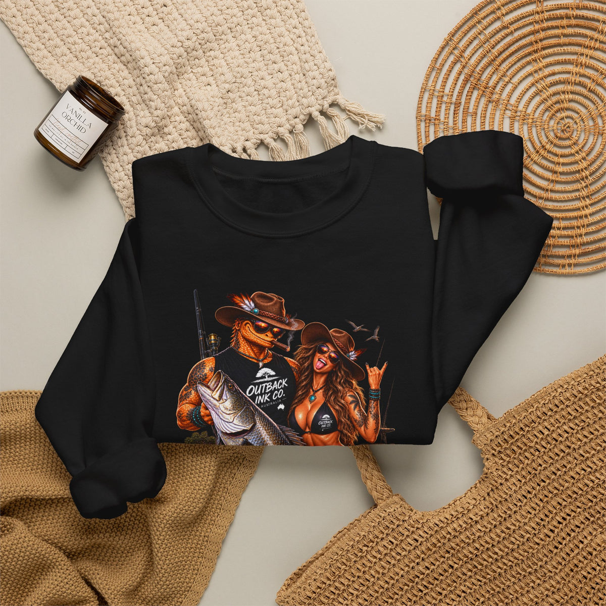 Fishing Pinup Crewneck Sweatshirt — Retro Angler Graphic