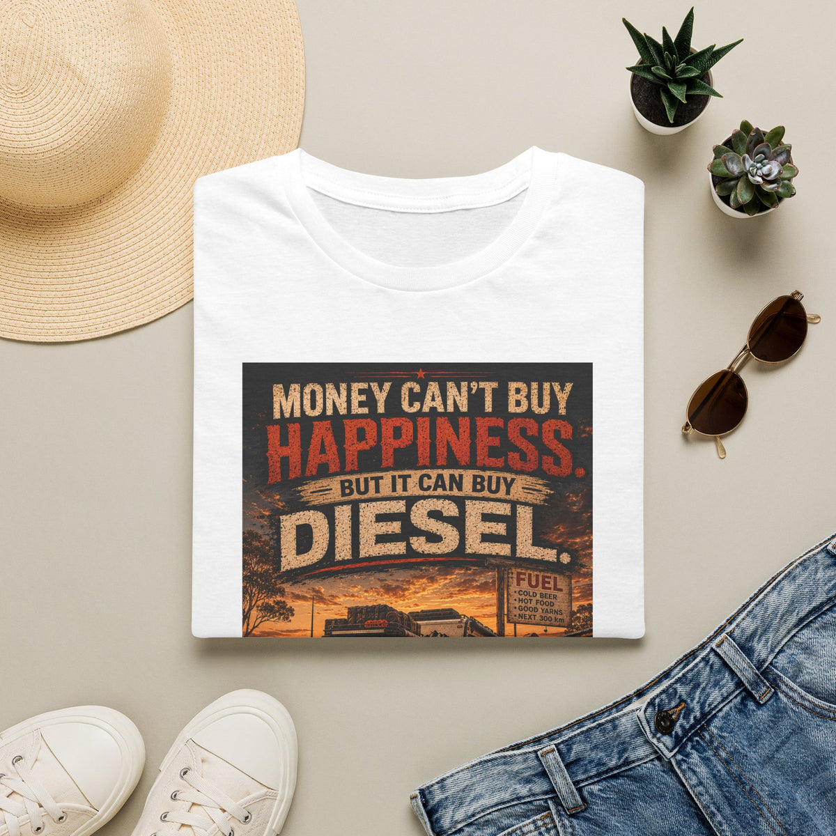 Diesel Truck Tee — "Money Can't Buy Happiness but It Can Buy Diesel" Vintage Graphic T-Shirt
