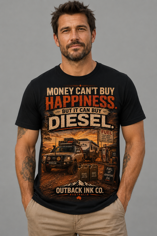 Diesel Truck Tee — "Money Can't Buy Happiness but It Can Buy Diesel" Vintage Graphic T-Shirt