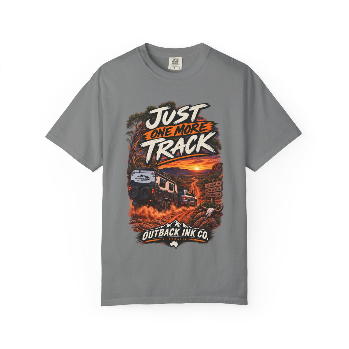 Just One More Track Graphic Tee — Train & Outback Adventure T-Shirt