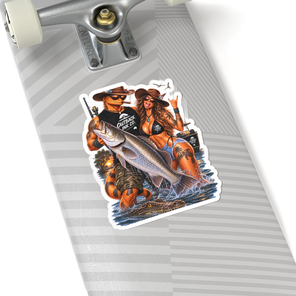 Fishing Couple Sticker — Outback Ink Co. Bass Catch Kiss-Cut Sticker
