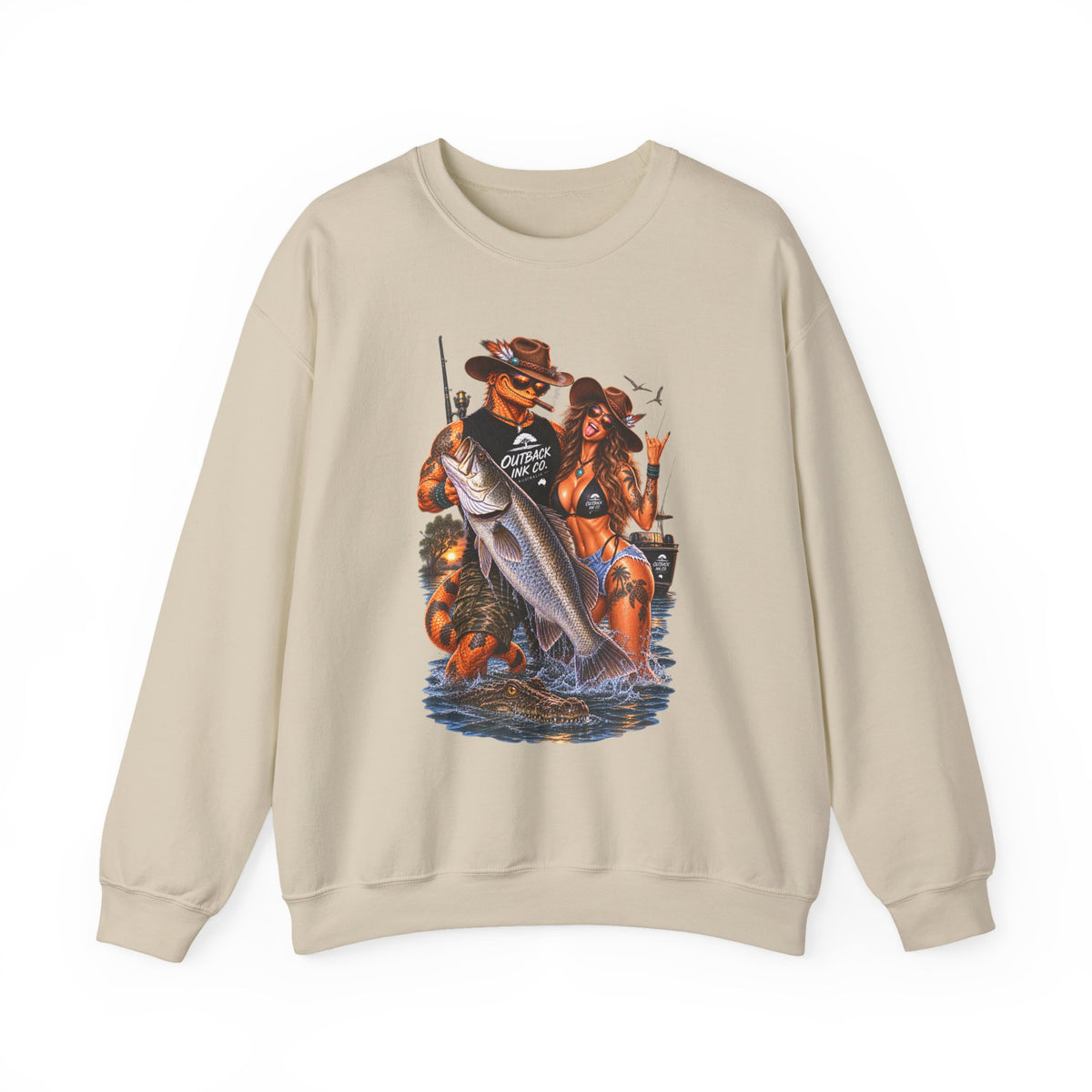 Fishing Pinup Crewneck Sweatshirt — Retro Angler Graphic