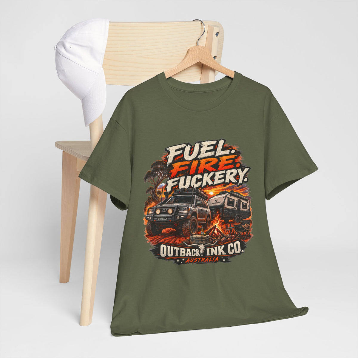 Fuel, Fire & Fuckery Tee — Retro Camping 4x4 Graphic T-Shirt