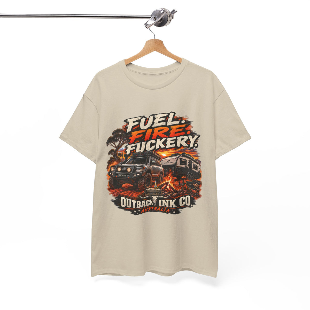 Fuel, Fire & Fuckery Tee — Retro Camping 4x4 Graphic T-Shirt
