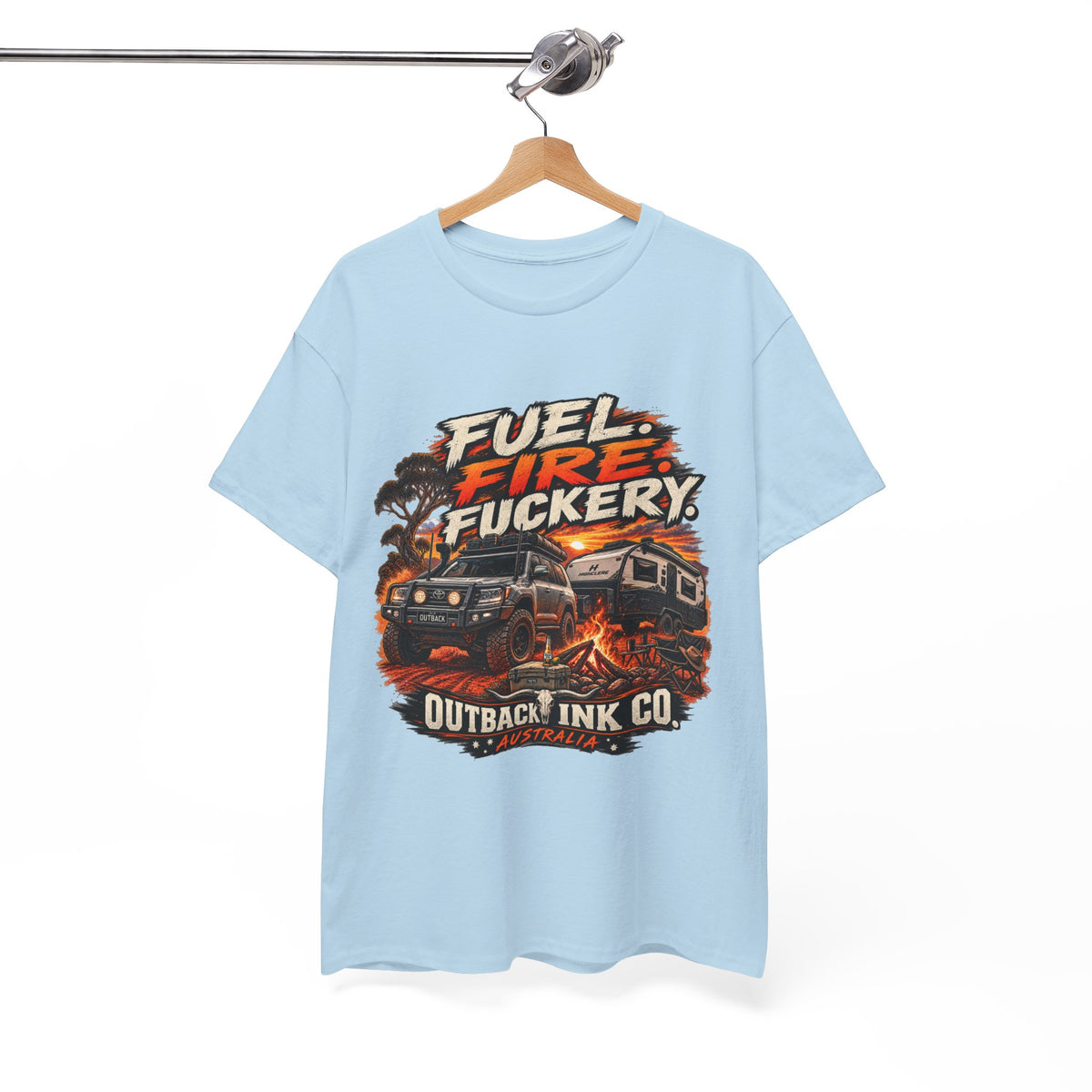 Fuel, Fire & Fuckery Tee — Retro Camping 4x4 Graphic T-Shirt