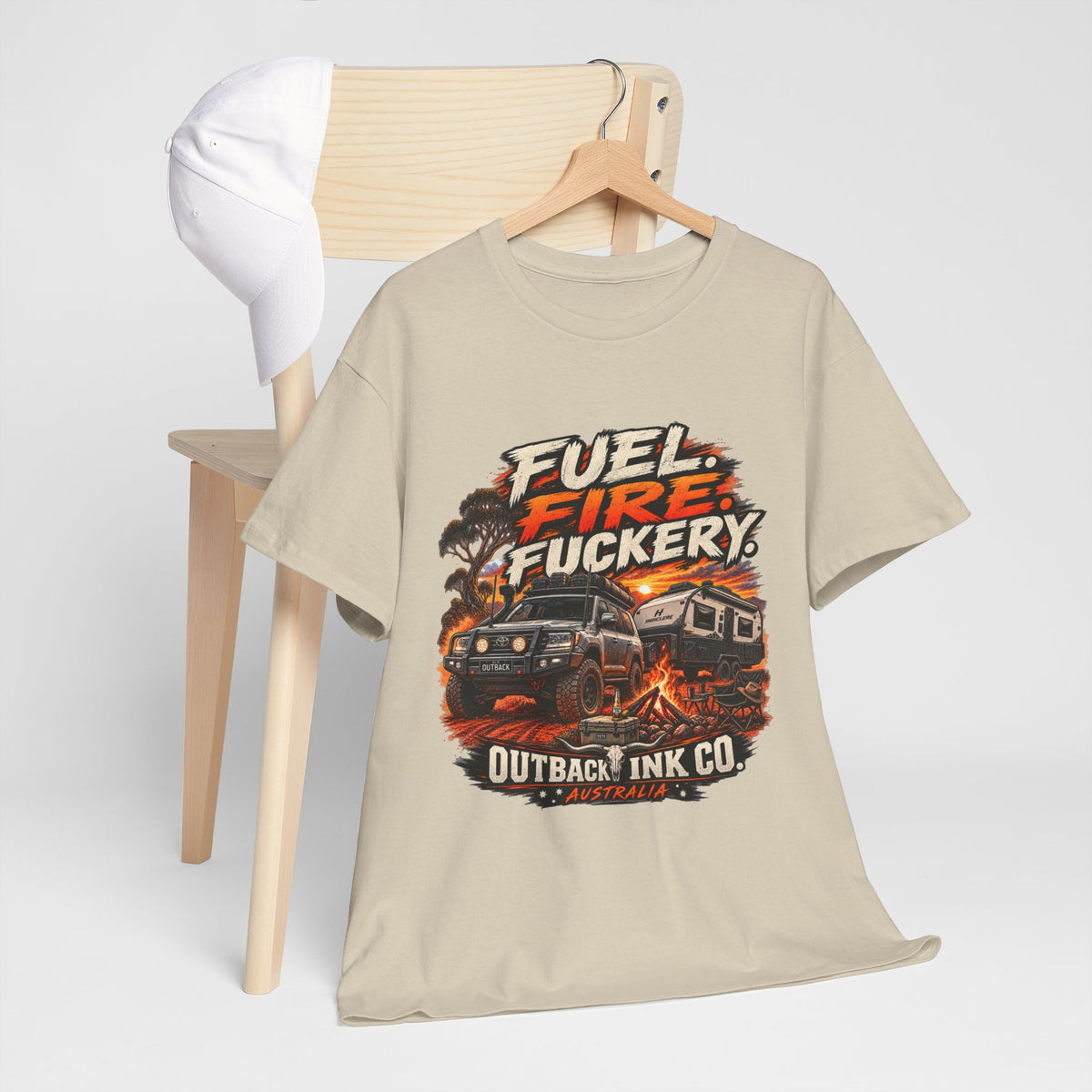 Fuel, Fire & Fuckery Tee — Retro Camping 4x4 Graphic T-Shirt