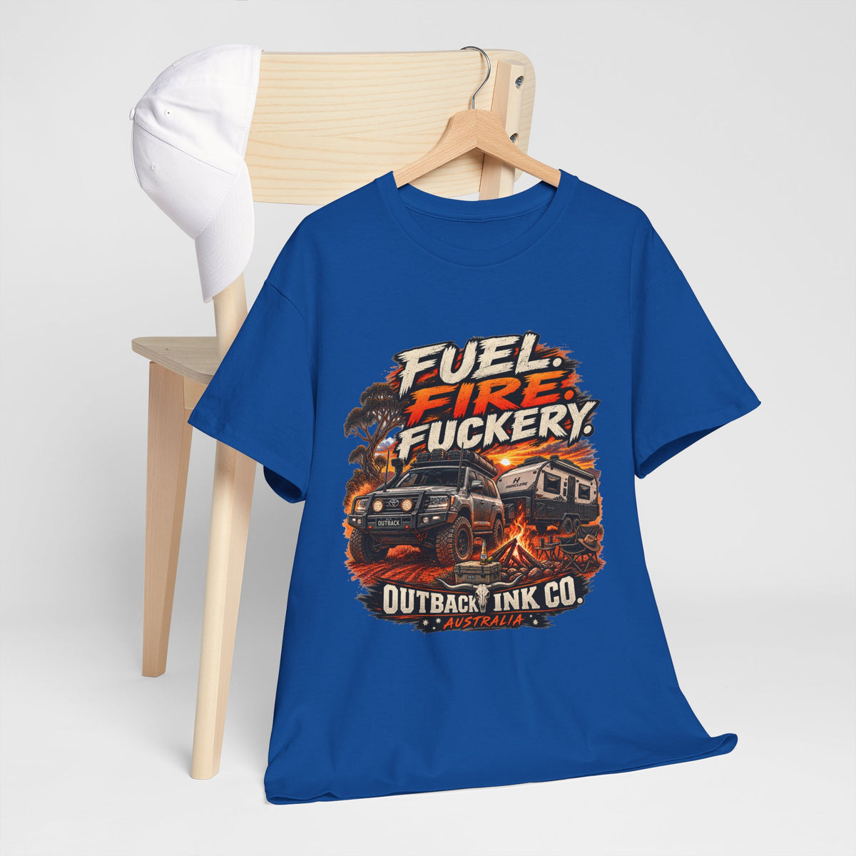 Fuel, Fire & Fuckery Tee — Retro Camping 4x4 Graphic T-Shirt