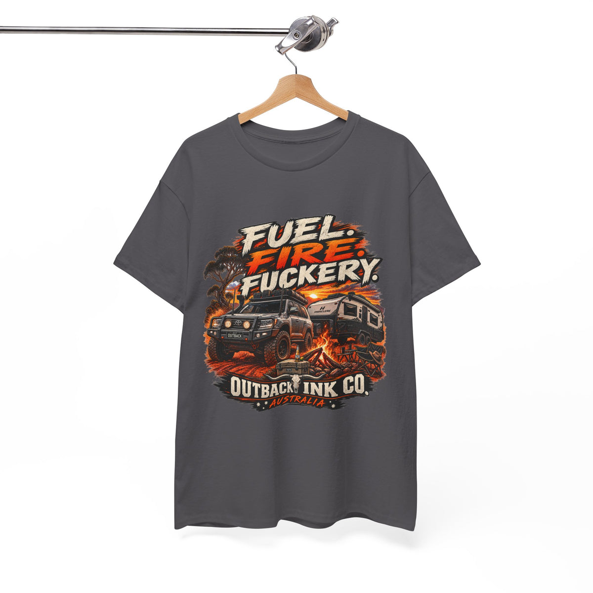 Fuel, Fire & Fuckery Tee — Retro Camping 4x4 Graphic T-Shirt