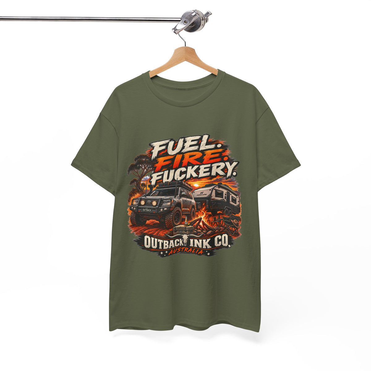 Fuel, Fire & Fuckery Tee — Retro Camping 4x4 Graphic T-Shirt