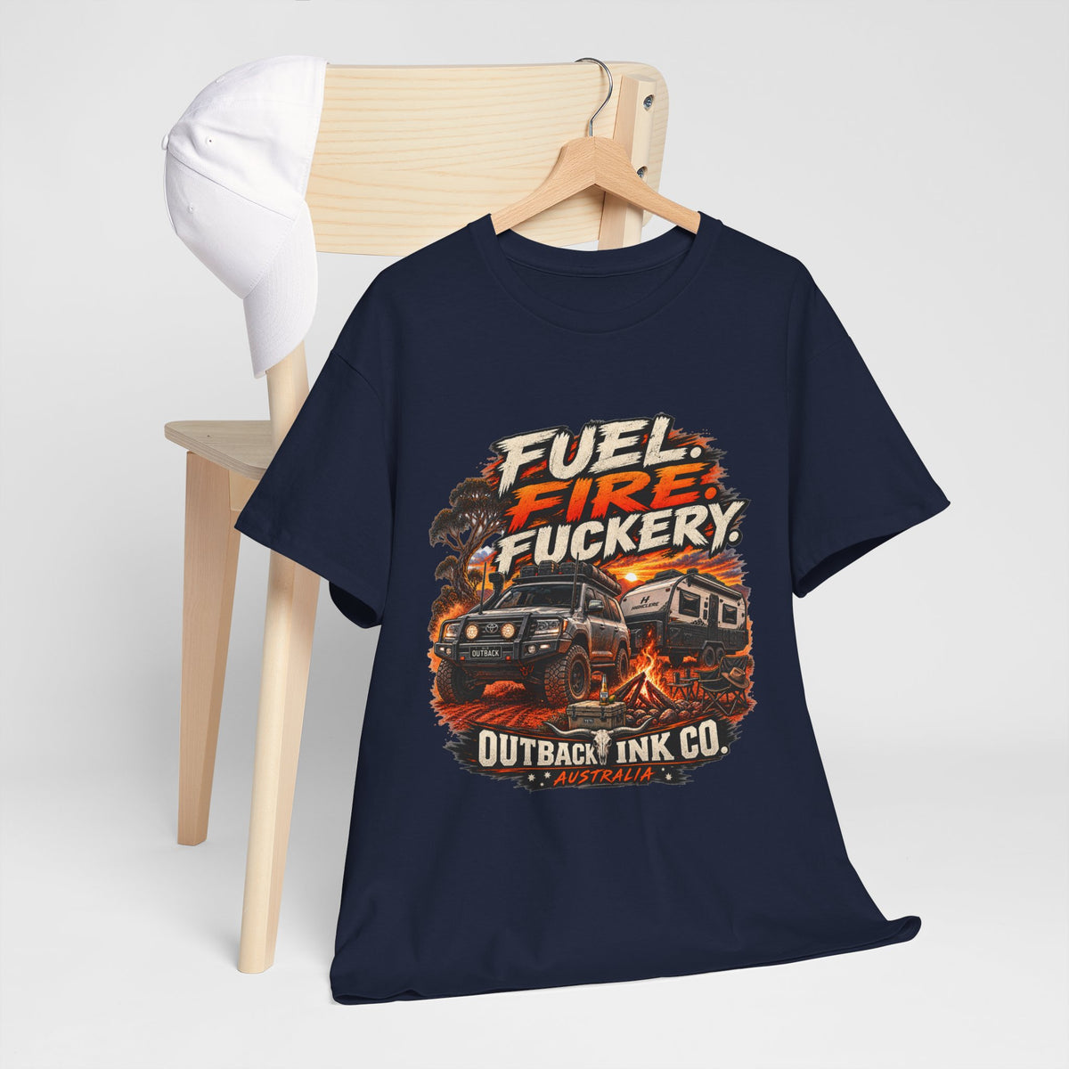 Fuel, Fire & Fuckery Tee — Retro Camping 4x4 Graphic T-Shirt